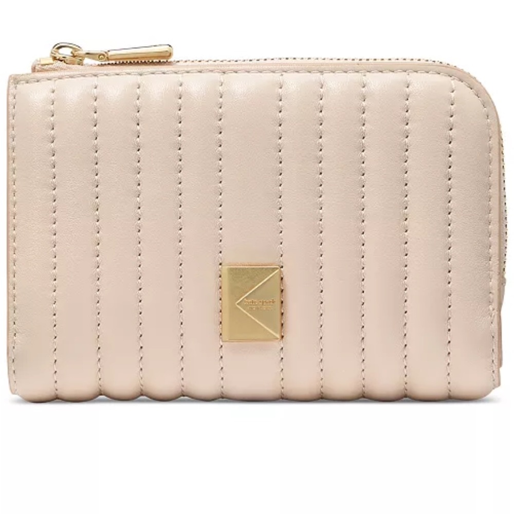 ♠️ KATE SPADE Deco Quilted Leather Compact Wallet, milk glass, channel, fixed$